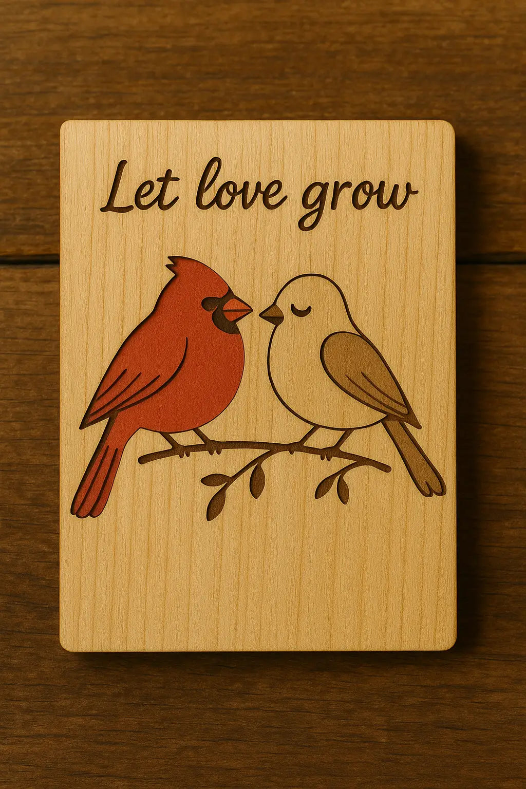 ERAD Wood Greeting Cards Cardinal Birds Design Natural Wood Art Card With Laser Cut Interior Paper Insert Matching Envelop Stand 4x6 Inches