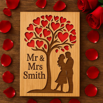 ERADOM Wood Greeting Cards Couple Silhouette Natural Wood Art Card With Laser Cut Design Interior Paper Insert Matching Envelop Stand 4x6 Inches