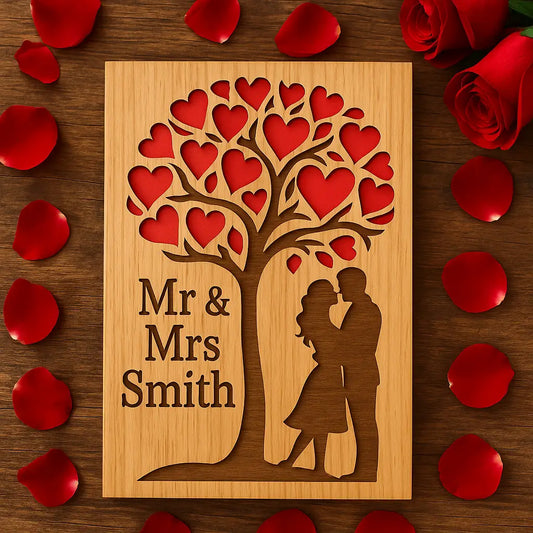 ERADOM Wood Greeting Cards Couple Silhouette Natural Wood Art Card With Laser Cut Design Interior Paper Insert Matching Envelop Stand 4x6 Inches