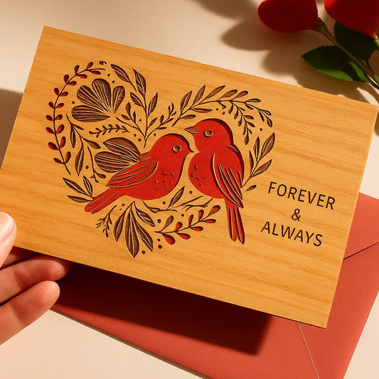 ERAD Wood Greeting Cards Laser Cut Through Couple Birds Natural Wood Art Card nterior Paper Insert Matching Envelop Stand 4x6 Inches