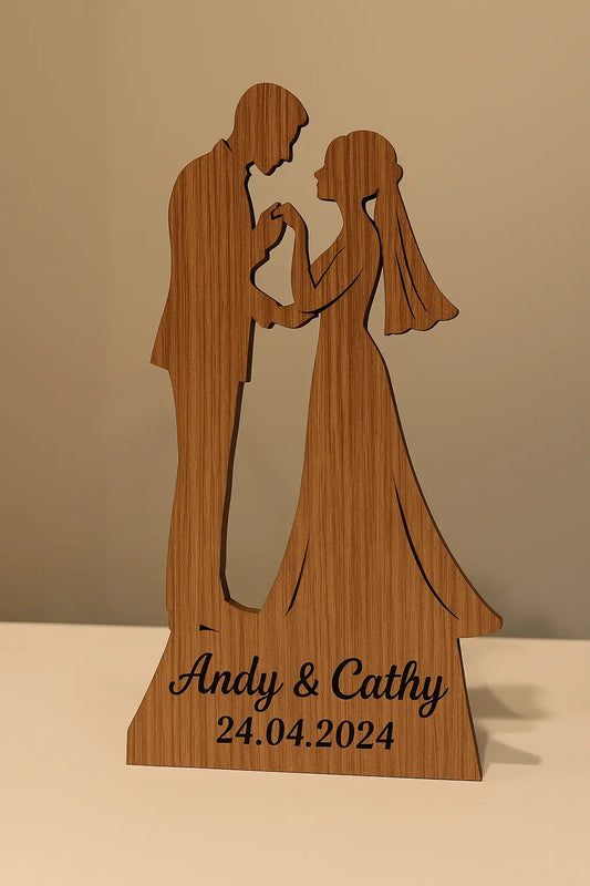 ERADOM Wood Wedding Cards Couple Silhouette Natural Wood Art Card With Laser Cut Design Interior Paper Insert Matching Envelop Stand 4x6 Inches